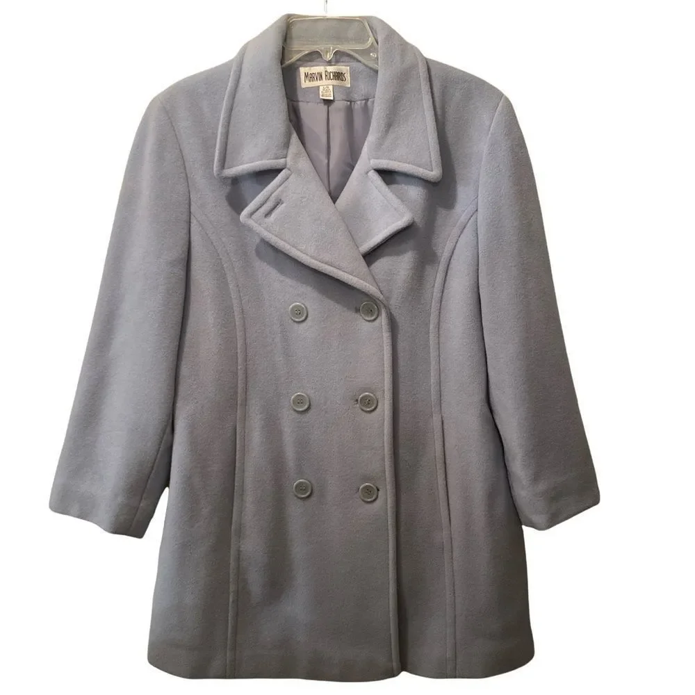 Vintage Marvin Richards Powder Blue Double Breasted Pea Coat Size Large
